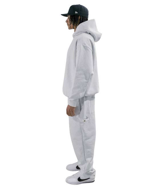ARMOROFGOD Cloud Heavyweight Hoodie grey — embroidered chest logo close-up