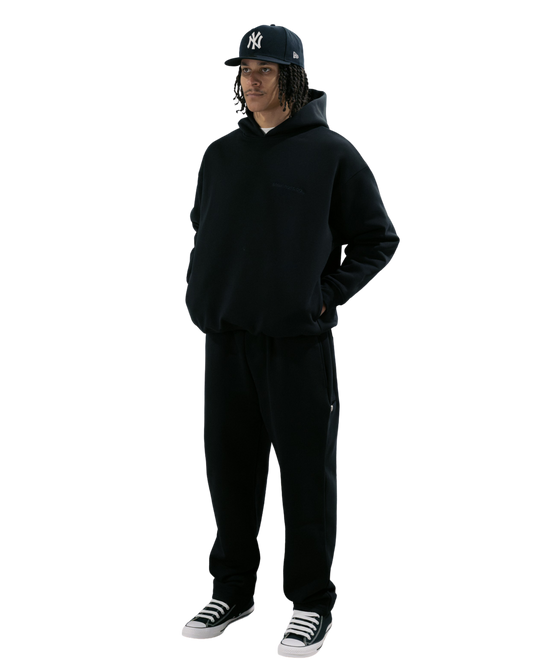 ARMOROFGOD Midnight Heavyweight Hoodie black — double-loop hood detail close-up