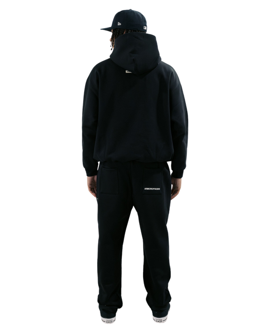 ARMOROFGOD Midnight Heavyweight Bottoms black — drawcord waist detail close-up