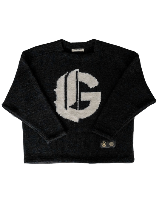 ARMOROFGOD Lineage Knit black — ribbed collar detail close-up