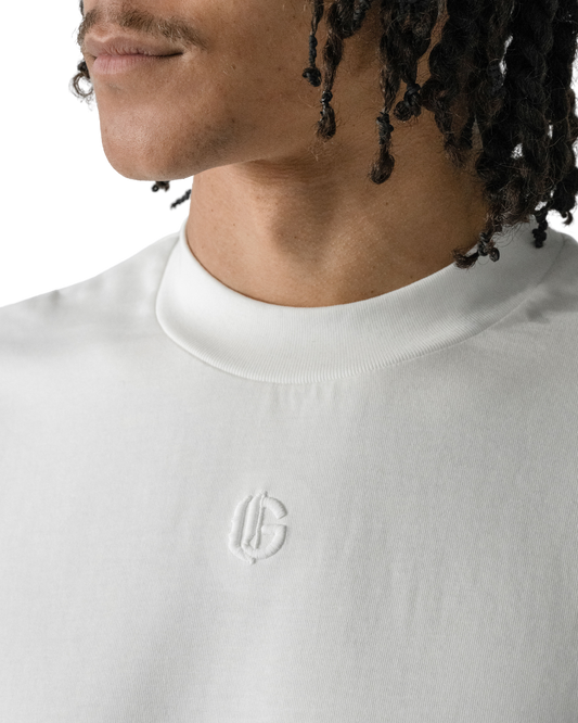 ARMOROFGOD Original Long Tshirt white — side view showing oversized fit