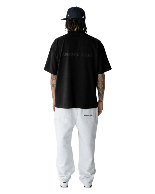 ARMOROFGOD Original Long Tshirt black — 275GSM premium cotton fabric close-up