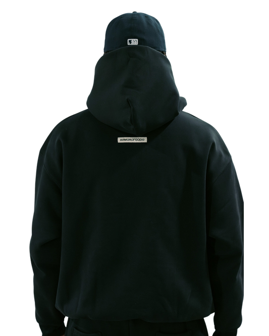 ARMOROFGOD Midnight Heavyweight Hoodie black — side view showing oversized boxy fit