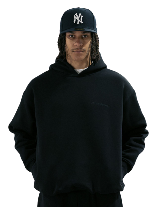 ARMOROFGOD Midnight Heavyweight Hoodie black — model front view, 600GSM double-loop oversized hoodie