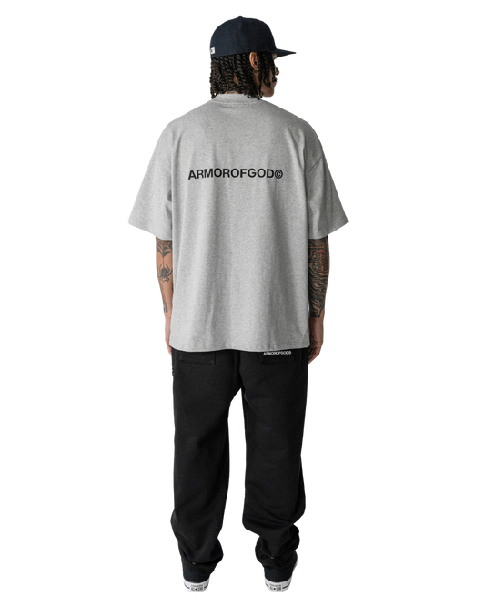 ARMOROFGOD Original Long Tshirt grey — 275GSM premium cotton fabric close-up
