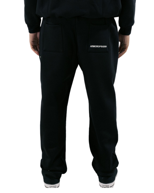 ARMOROFGOD Midnight Heavyweight Bottoms black — back view showing oversized drape
