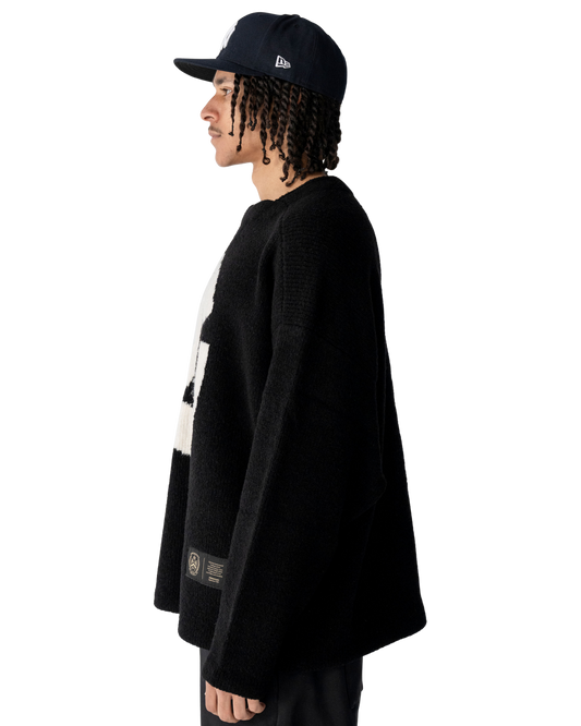 ARMOROFGOD Lineage Knit black — back view showing oversized drape