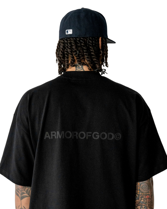 ARMOROFGOD Original Long Tshirt black — back view showing long-line silhouette